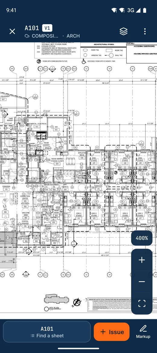 A floor plan open in the Konverge phone app's drawing viewer